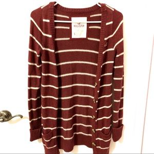 Hollister Maroon Striped Cardigan